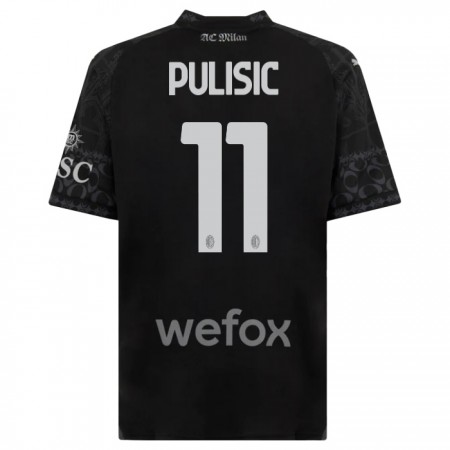 Camisola AC Milan Christian Pulisic 11 Equipamento Quarto 2023-24 Preta Manga Curta